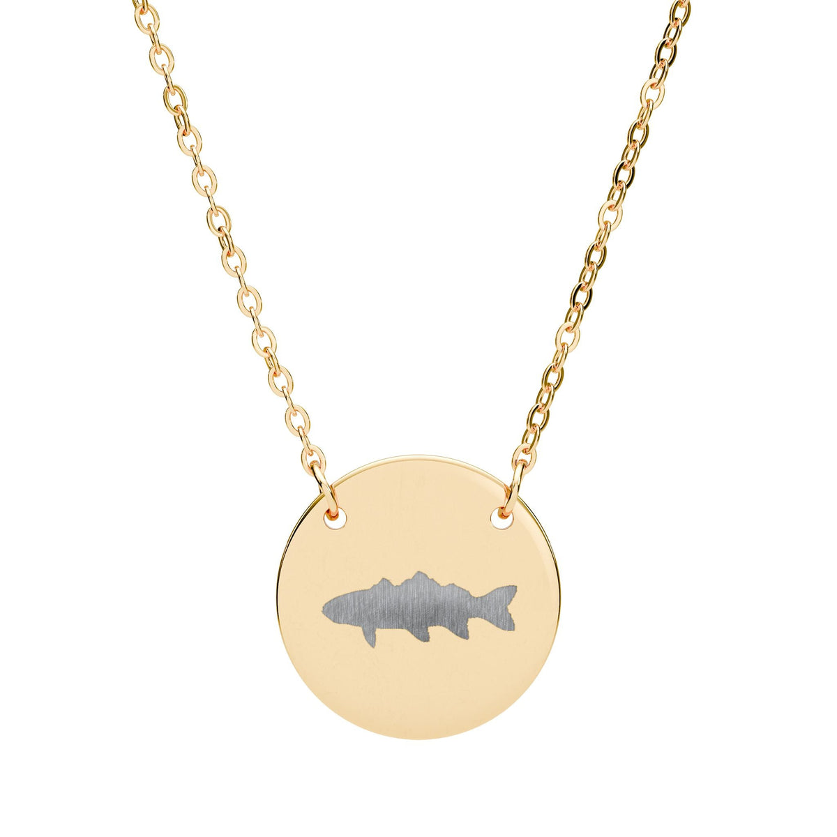 Engraved Circle Necklace with Sawtooth Fish