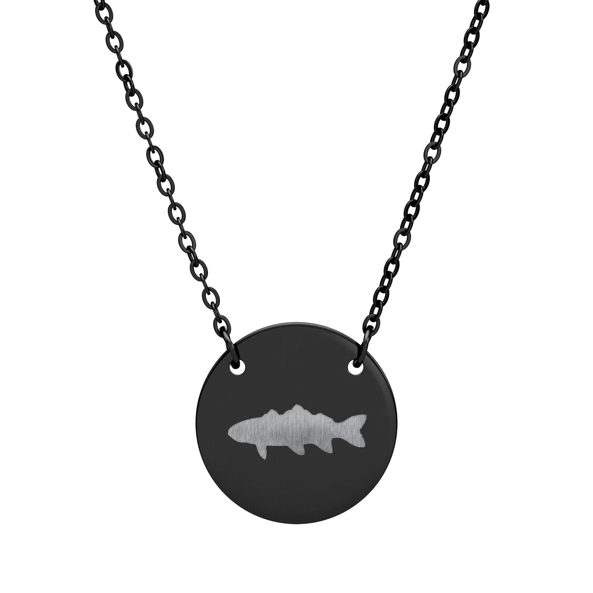 Engraved Circle Necklace with Sawtooth Fish