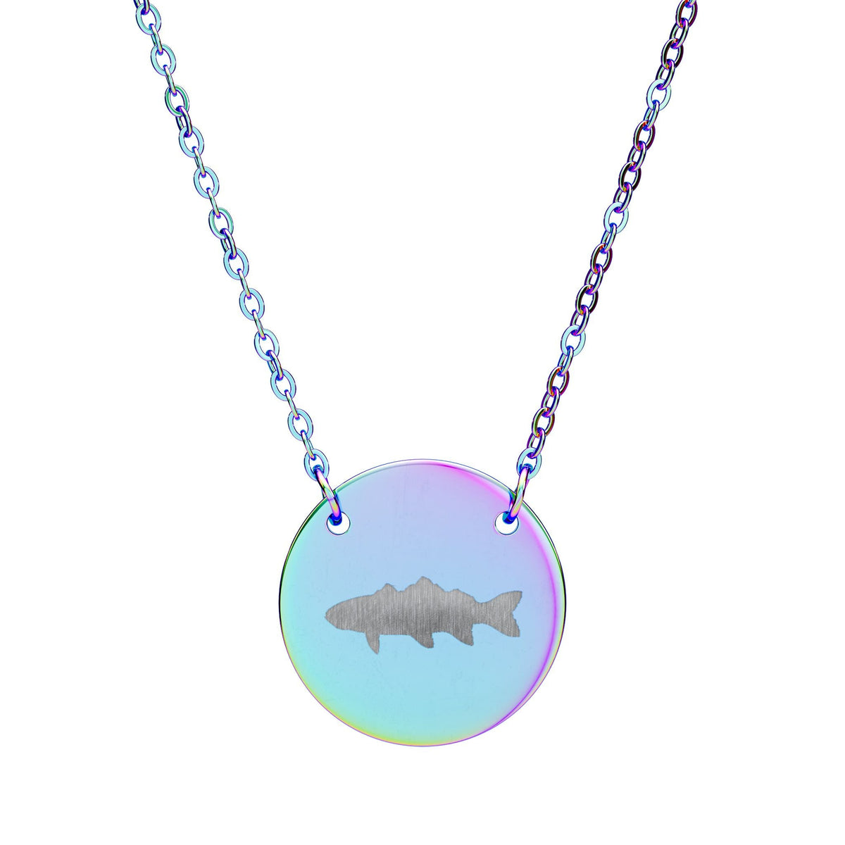 Engraved Circle Necklace with Sawtooth Fish