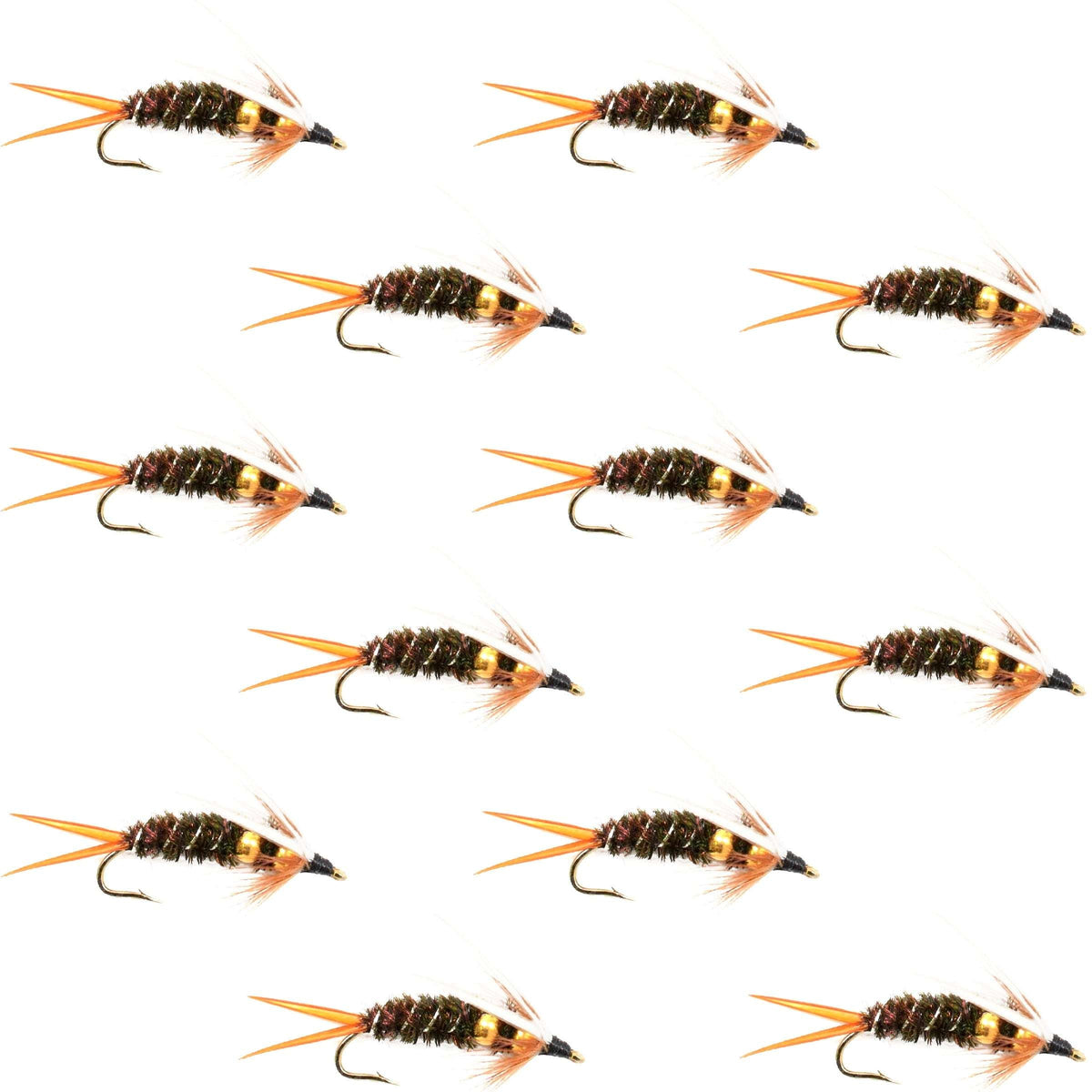 Double Bead Prince Nymph Fly Fishing Flies - (12 Pack, Sz 14)
