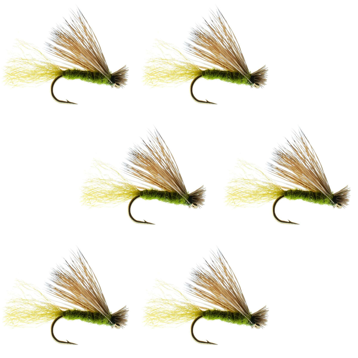 Barbless Olive X Caddis Emerging Caddis Adult Fly - (6 Pack, Sz 16)