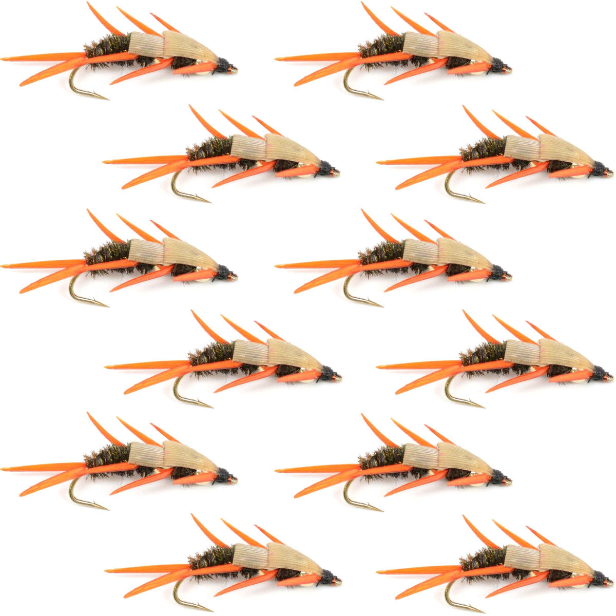 Double Bead Peacock Stonefly Nymph with Amber Biot Legs Fly Fishing Flies - 1 Dozen Flies Hook Size 10