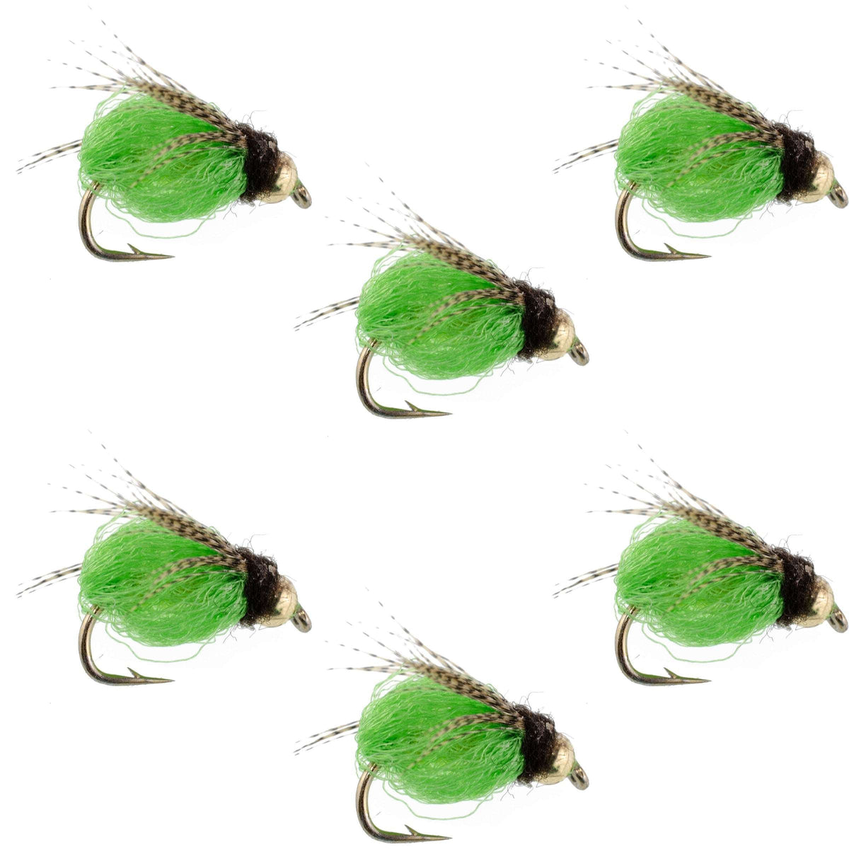 Bead Head LaFontaine Bright Green Deep Sparkle Caddis Pupa - (6 Pack, Sz 18)