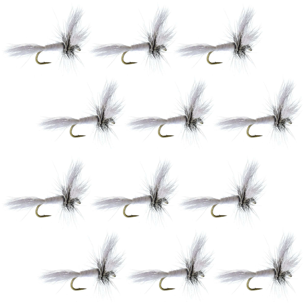 Barbless White Wulff Classic Hair Wing Dry Fly - (12 Pack, Sz 14)
