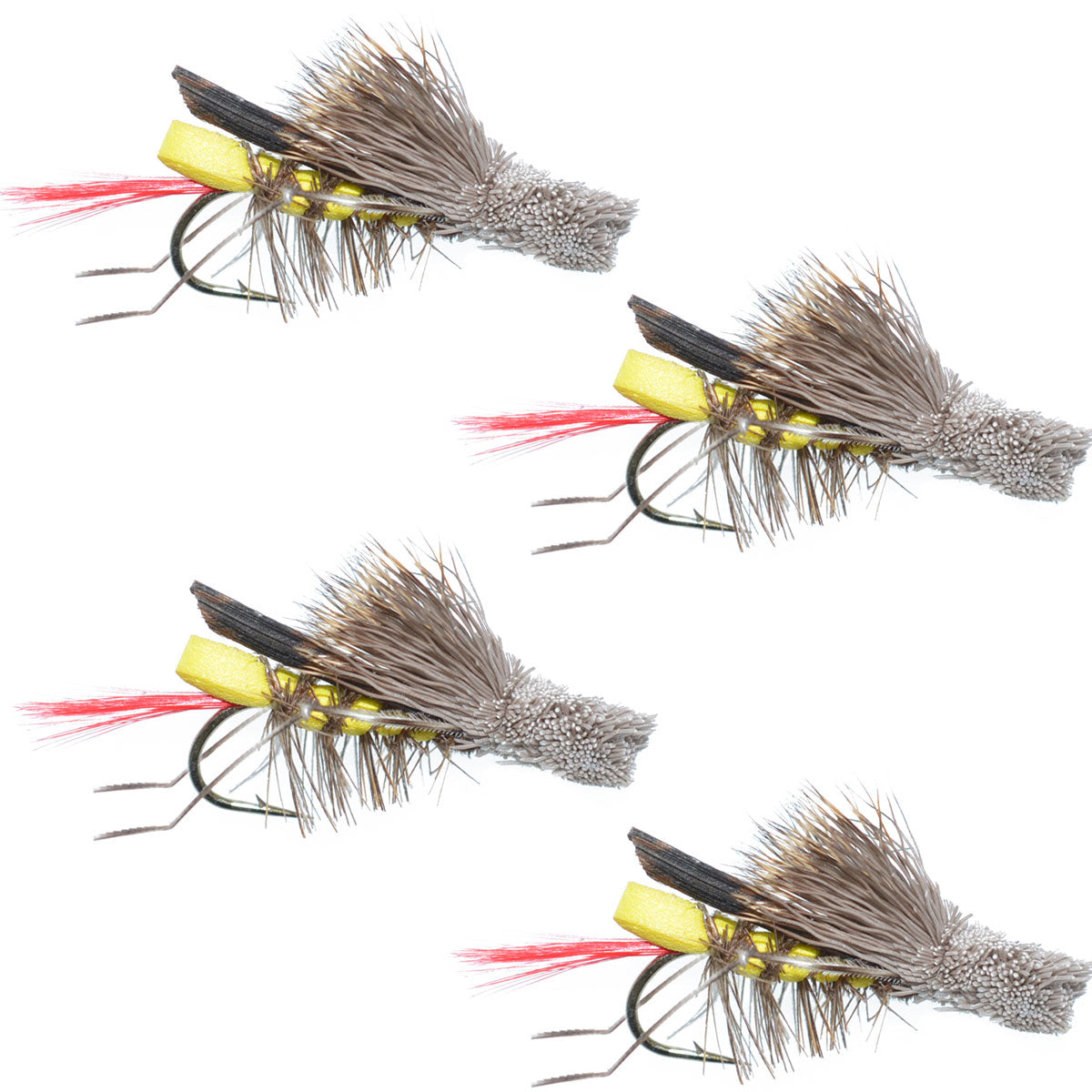 4 Pack Dave&#39;s Hopper Yellow Foam Body Grasshopper Fly - Hook Size 8