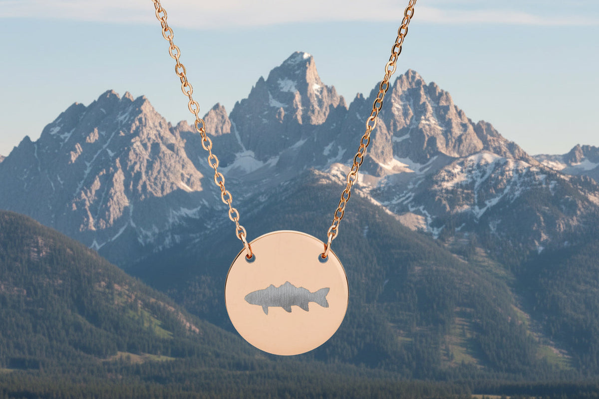 Engraved Circle Necklace with Sawtooth Fish