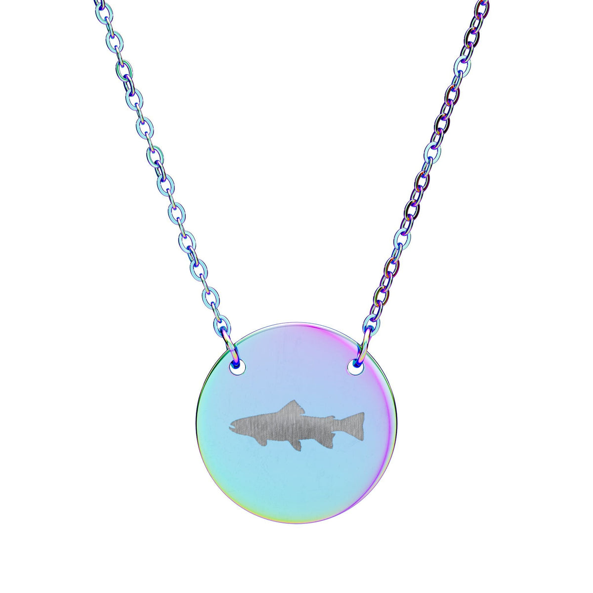 Trout Silhouette Circle Necklace — Engraved Fishing Pendant