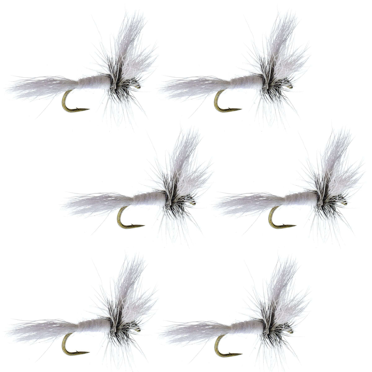Barbless White Wulff Classic Hair Wing Dry Fly - (6 Pack, Sz 12)