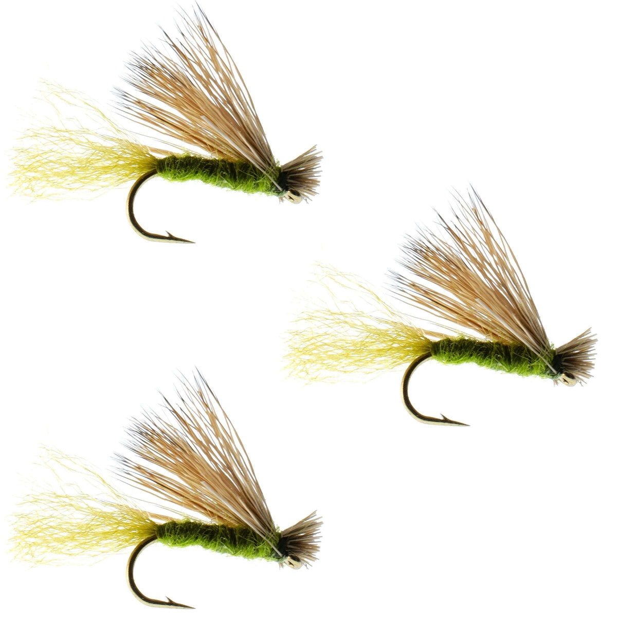 3 Pack Barbless Olive X Caddis Emerging Caddis Adult Fly - (Sz 14)