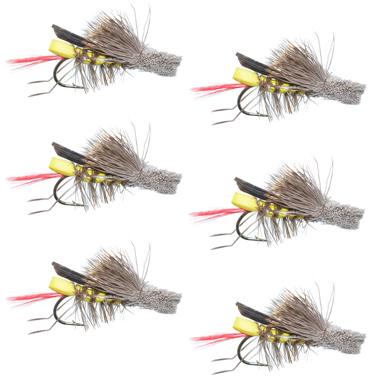 Dave&#39;s Hopper Yellow Foam Body Grasshopper Fly - 6 Flies Hook Size 12