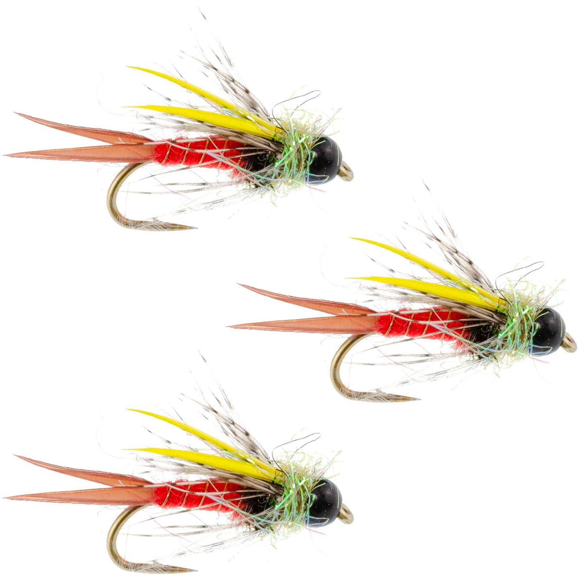 3 Pack Tungsten Bead Head Nicks Prince Special Nymph Fishing Flies - (Sz 14)