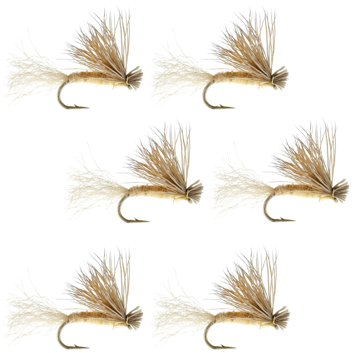Barbless Tan X Caddis Emerging Caddis Adult Fly - (6 Pack, Sz 16)