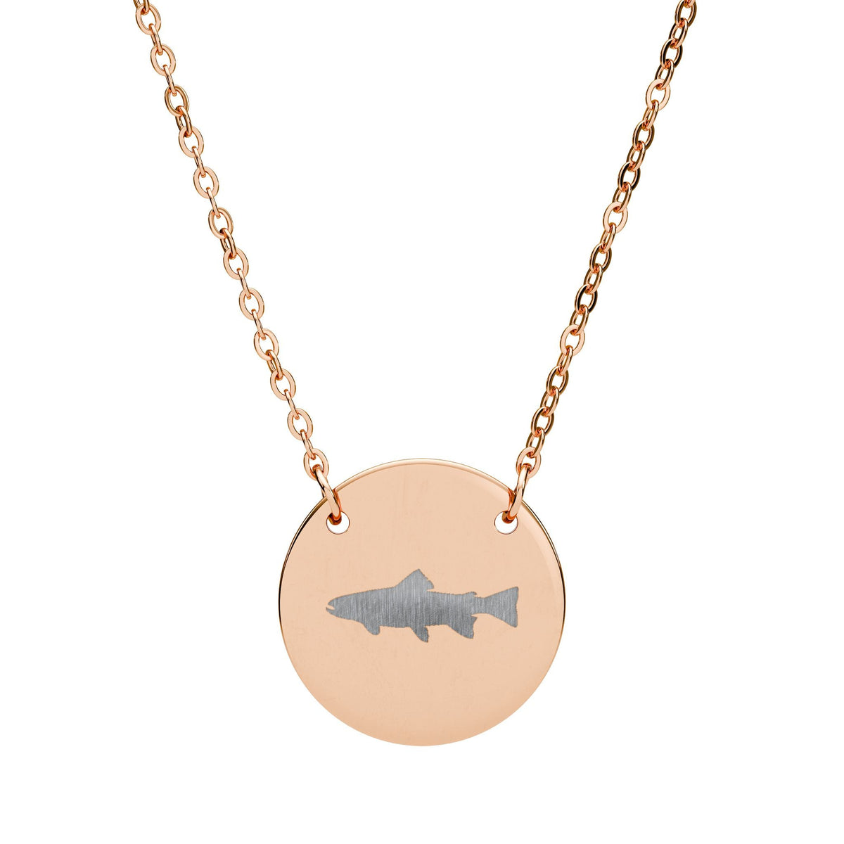 Trout Silhouette Circle Necklace — Engraved Fishing Pendant