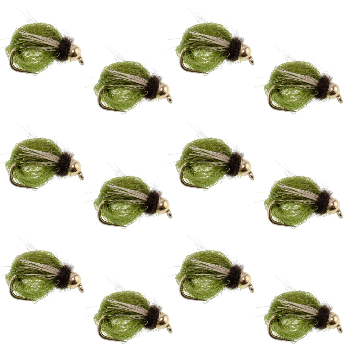 Bead Head LaFontaine Olive Deep Sparkle Caddis Pupa - (12 Pack, Sz 14)