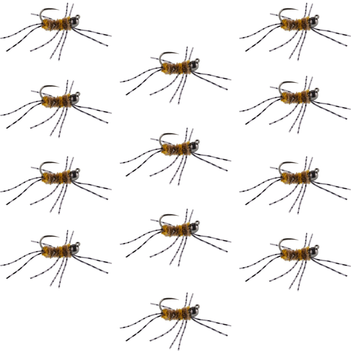 Barbless Pats Rubber Legs Tungsten Jig Coffee/Tan Euro Nymph - (12 Pack, Sz 6)