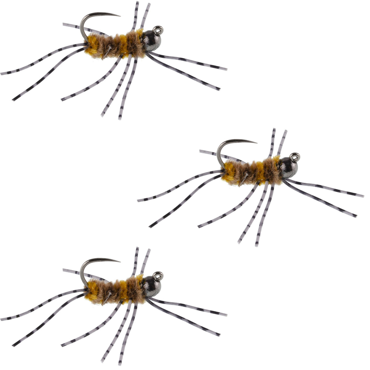 3 Pack Pat's Rubber Legs Tungsten Jig Coffee/Tan Euro Nymph - (Sz 6)