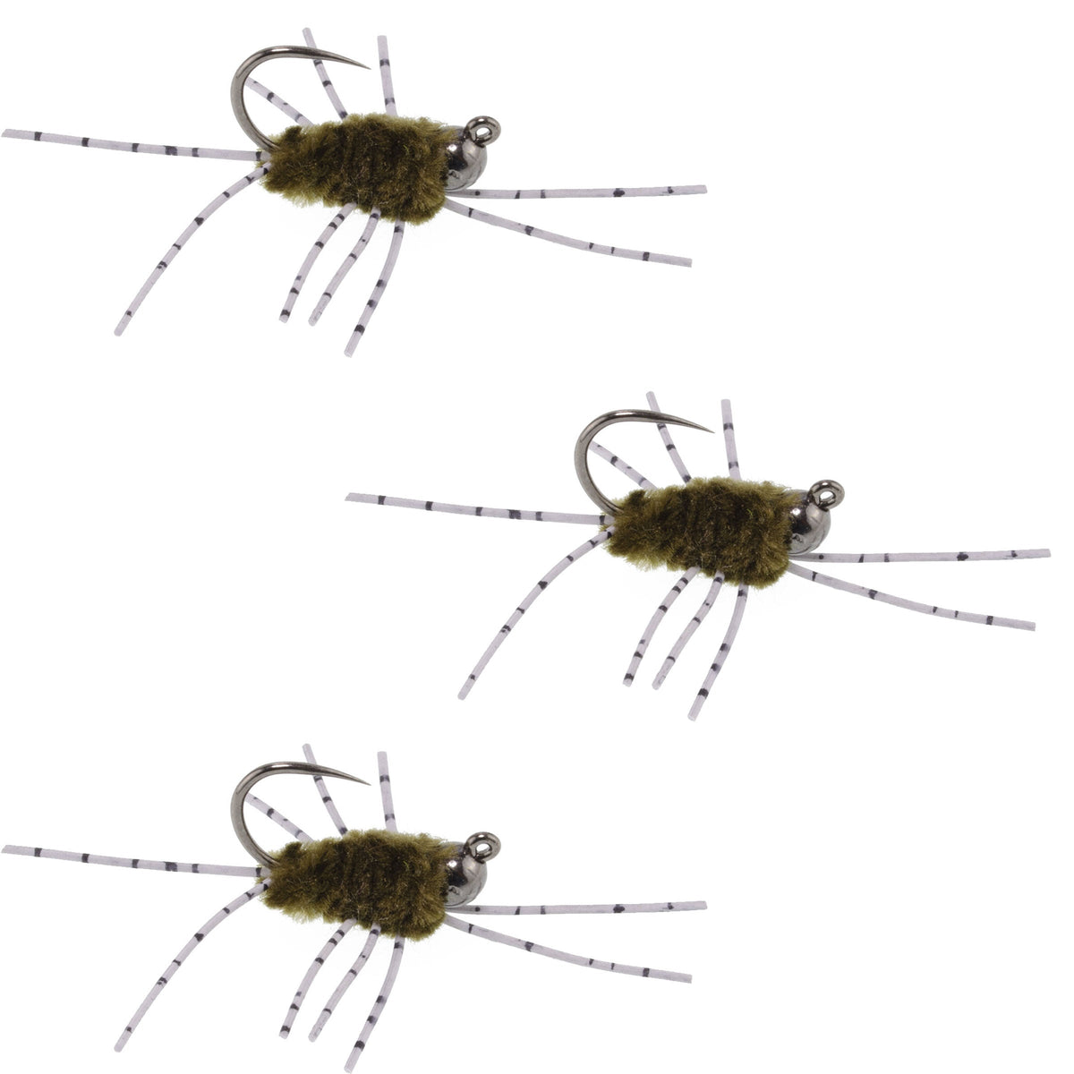 3 Pack Pat's Rubber Legs Tungsten Jigged Dark Olive Euro Nymph - (Sz 6)