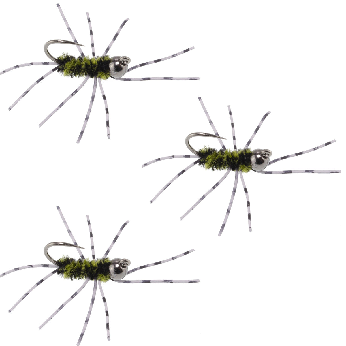 3 Pack Pat's Rubber Legs Tungsten Jigged Black/Olive Euro Nymph - (Sz 6)