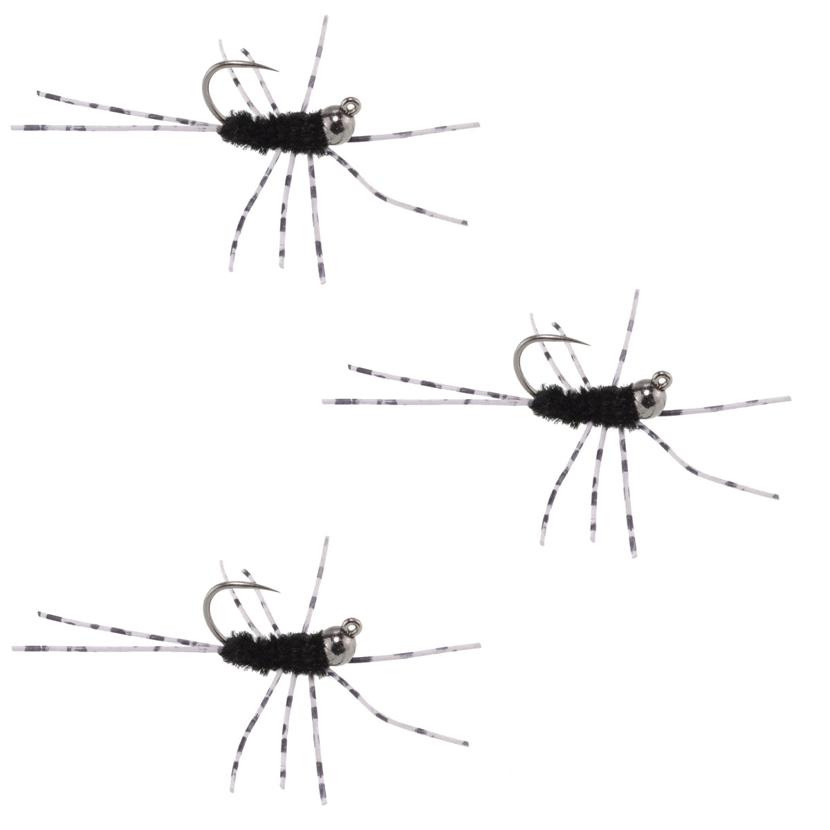 3 Pack Pat's Rubber Legs Tungsten Jigged Black Euro Nymph - (Sz 6)