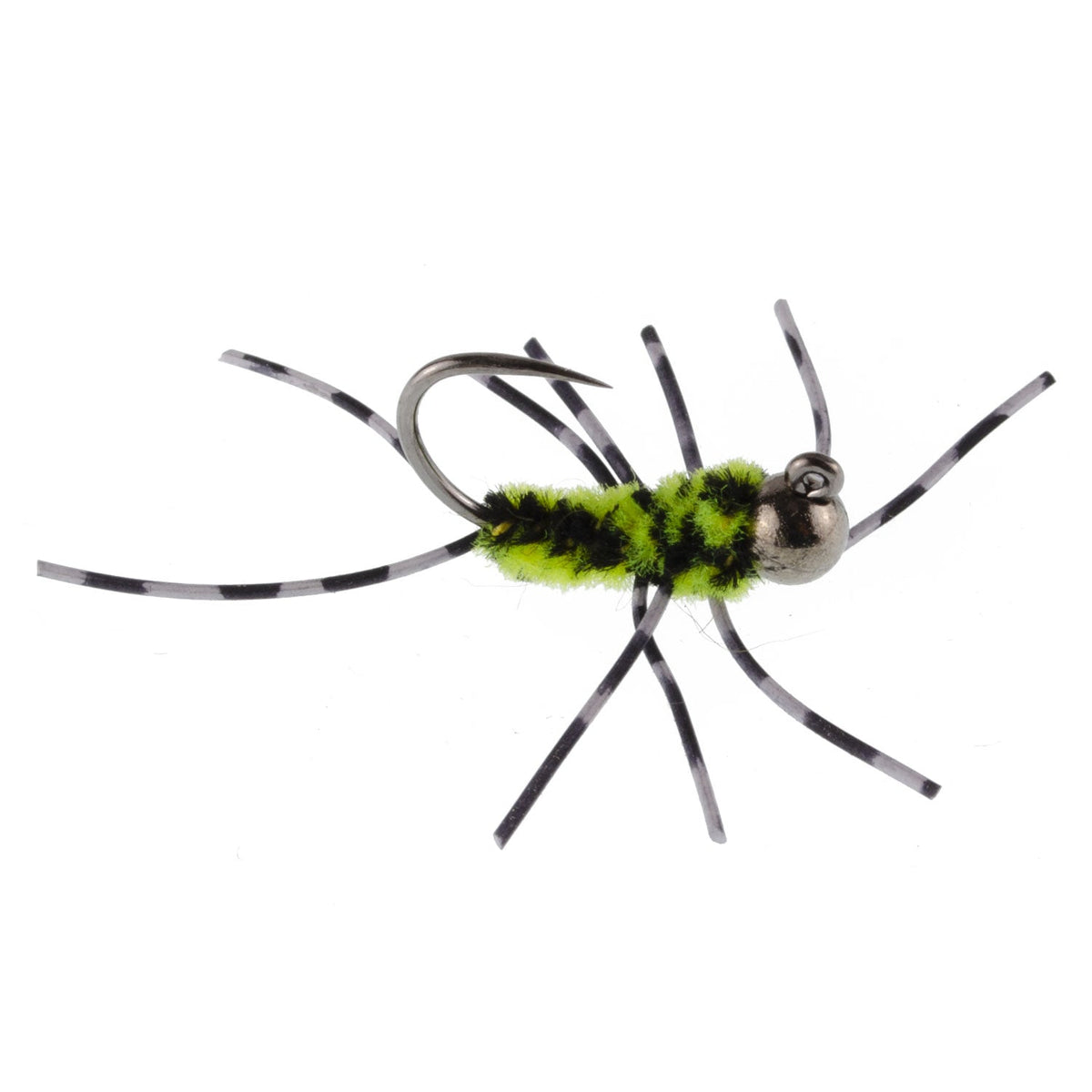 Pat's Rubber Legs Tungsten Jig Black/Chartreuse Euro Nymph - (12 Pack, Sz 6)