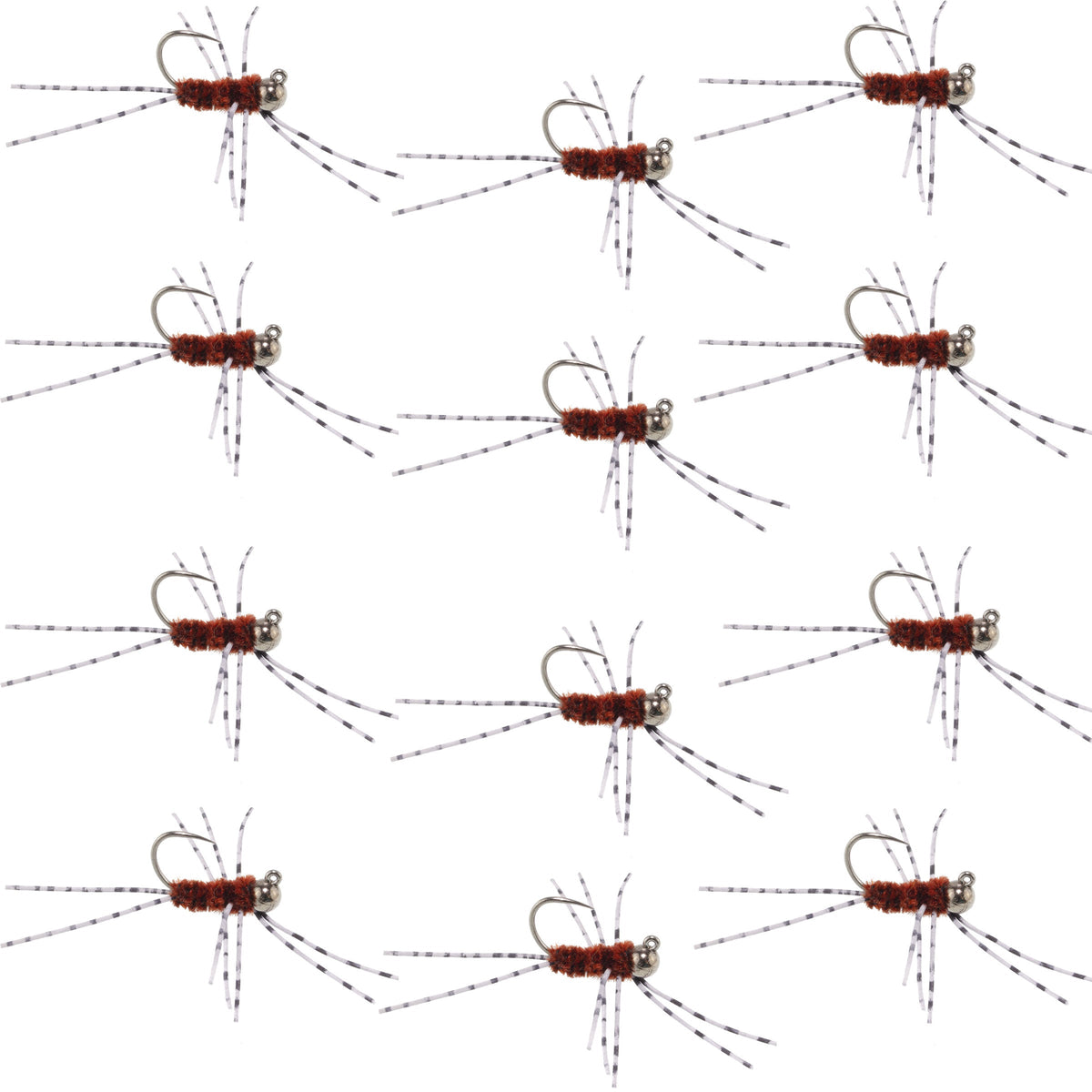 Barbless Pats Rubber Legs Tungsten Jig Brown Euro Nymph - (12 Pack, Sz 6)