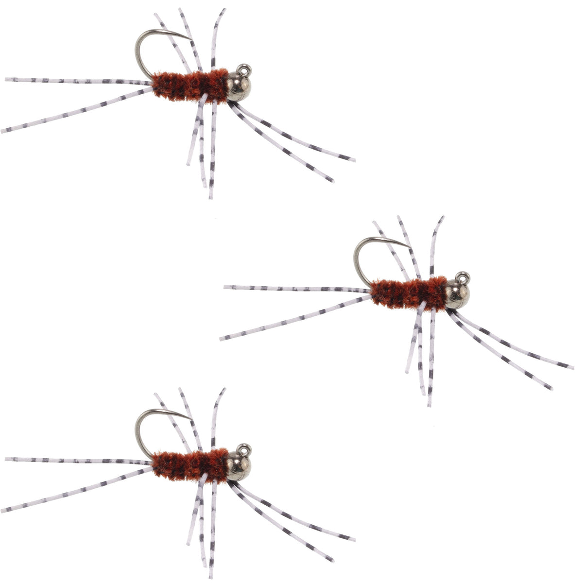 3 Pack Pat's Rubber Legs Tungsten Jigged Brown Euro Nymph - (Sz 6)