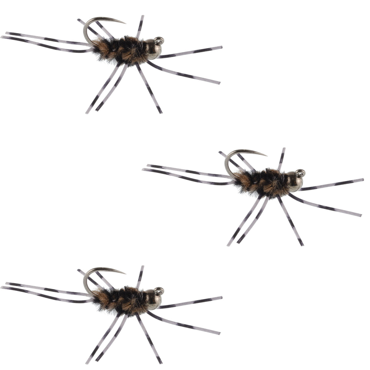 3 Pack Pat's Rubber Legs Tungsten Jigged Black/Coffee Euro Nymph - (Sz 6)
