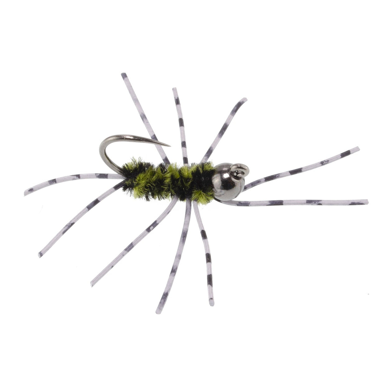 Pat's Rubber Legs Tungsten Jig Black/Olive Euro Nymph - (12 Pack, Sz 6)