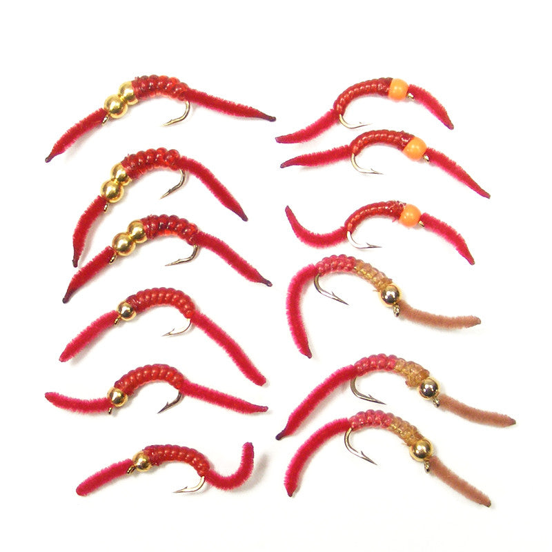 Barbless Tungsten San Juan Worm Power Bead Assortment - (12 Pack, Sz 10)