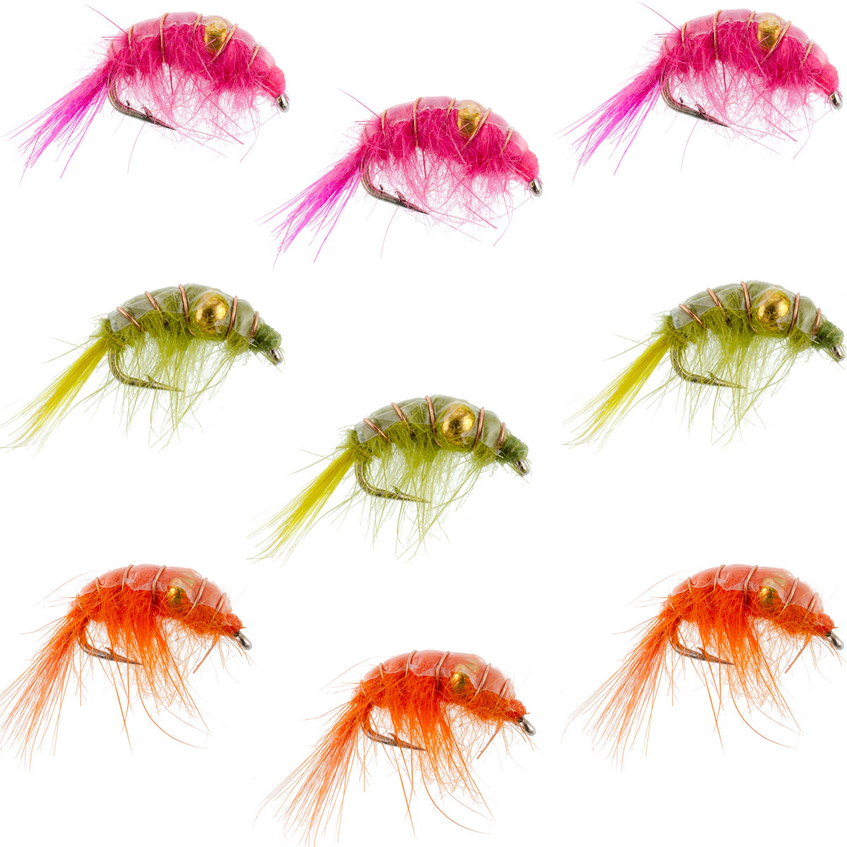 Beaded Shrimp Scud Assortment - Tailwater Lake Fly - (9 Pack, Sz 16)