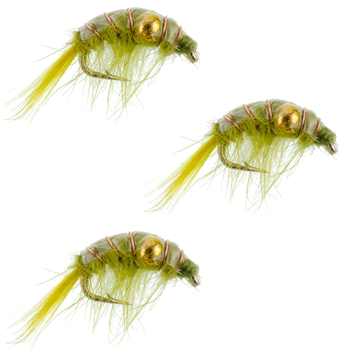 Olive Beaded Shrimp Scud Pattern - Tailwater Lake Fly Fishing Nymph - (3 Pack, Sz 16)