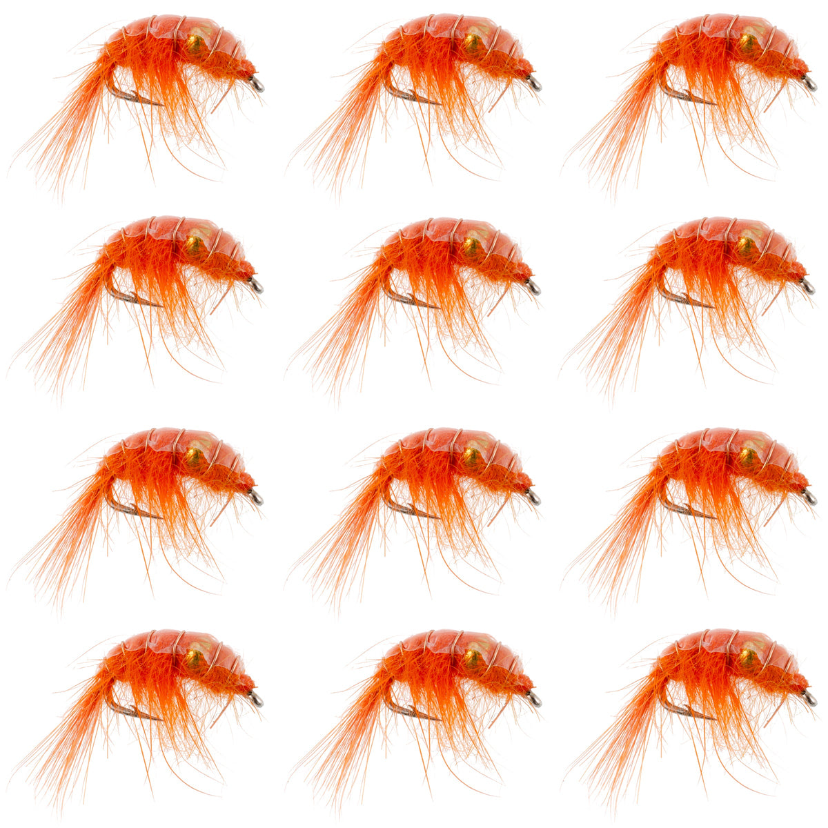 Orange Beaded Shrimp Scud Pattern - Tailwater Lake Fly Fishing Nymph - (12 Pack, Sz 16)