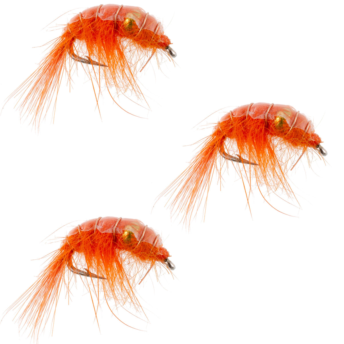 Orange Beaded Shrimp Scud Pattern - Tailwater Lake Fly Fishing Nymph - (3 Pack, Sz 16)