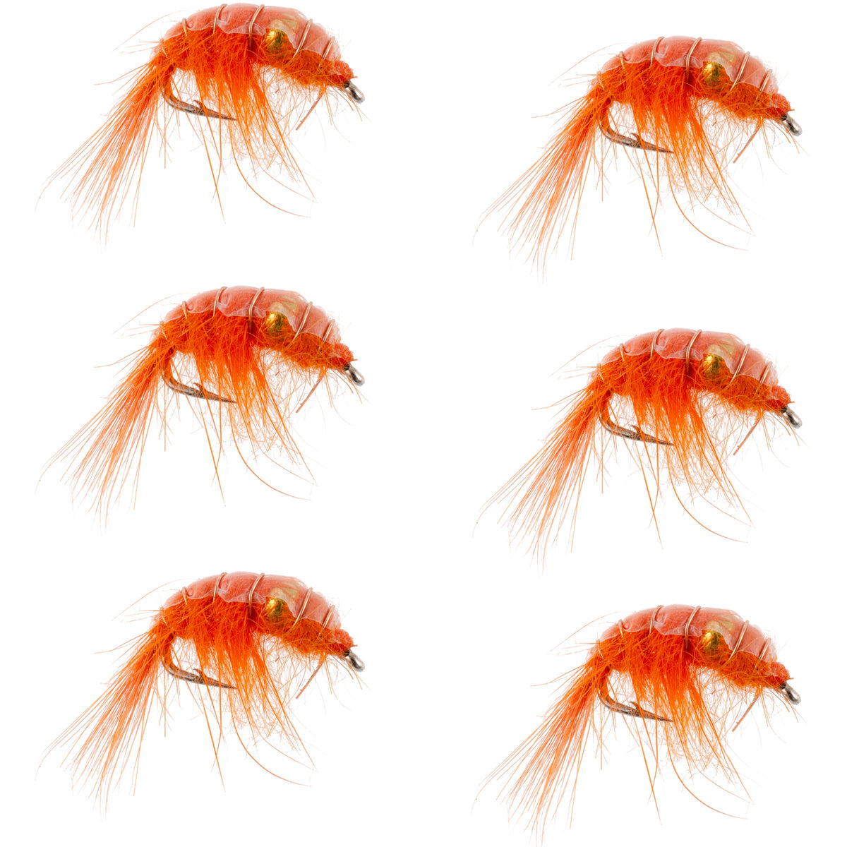 Orange Beaded Shrimp Scud - Tailwater Lake Fly Fishing Nymph - (6 Pack, Sz 16)