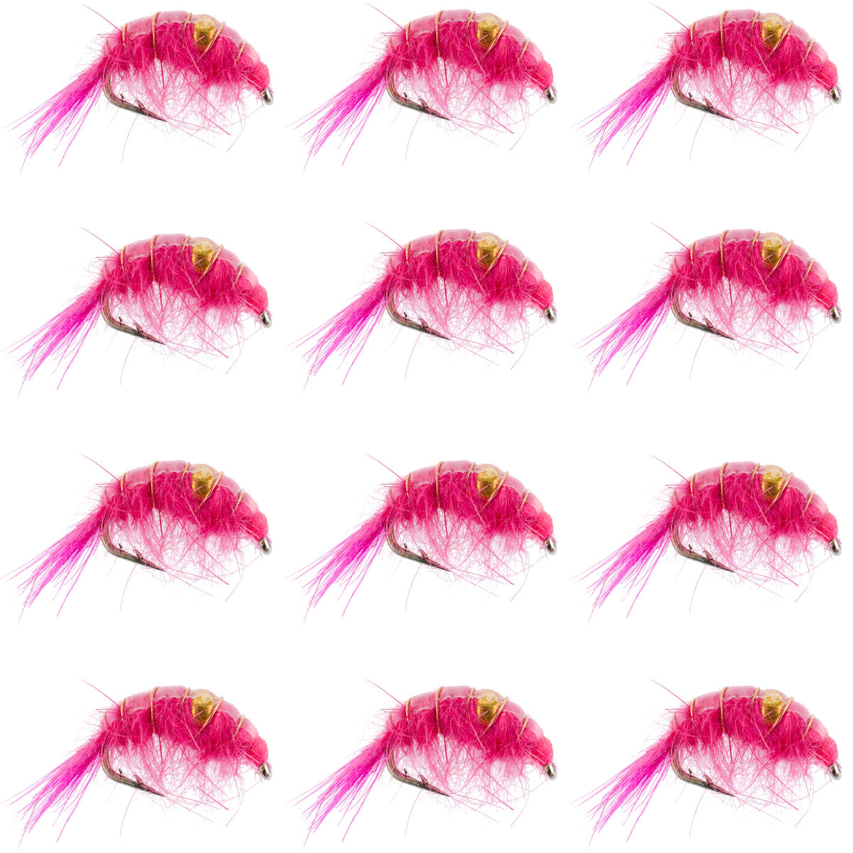 Pink Beaded Shrimp Scud Pattern - Tailwater Lake Fly Fishing Nymph - (12 Pack, Sz 16)