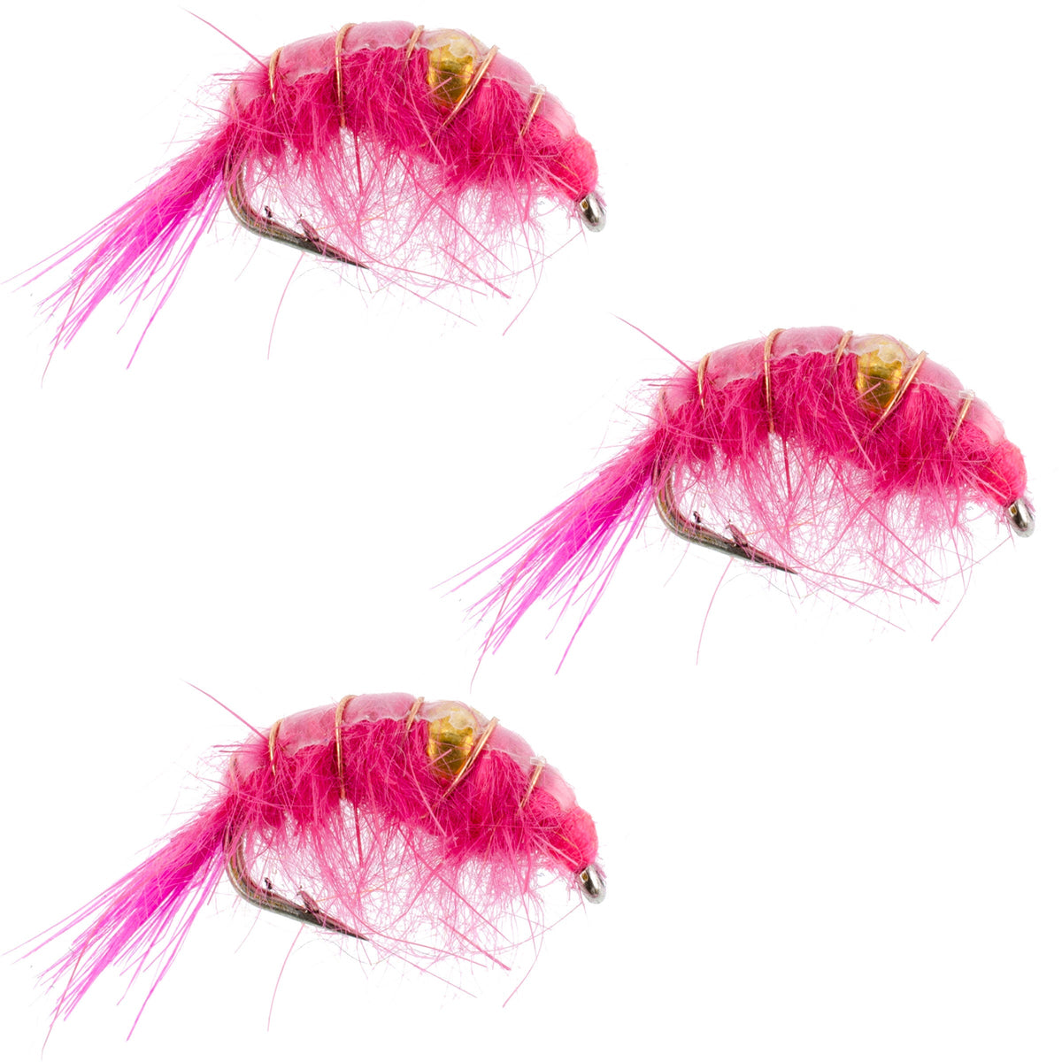 Pink Beaded Shrimp Scud Pattern - Tailwater Lake Fly Fishing Nymph - (3 Pack, Sz 16)