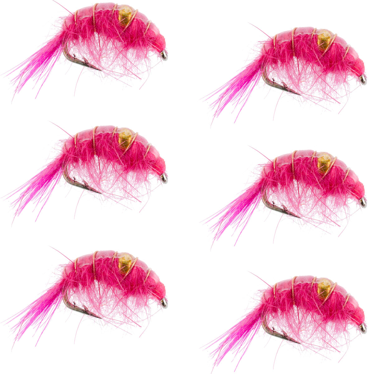 Pink Beaded Shrimp Scud Pattern - Tailwater Lake Fly Fishing Nymph - (6 Pack, Sz 16)