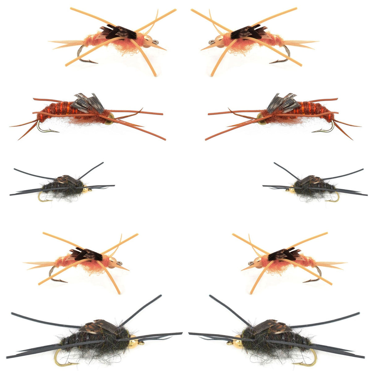 Basics Collection - Kaufmann&#39;s Stonefly Nymph Assortment - 10 Bead Head Rubber Legs Wet Flies - 5 Patterns - Hook Sizes 4, 6, 8, 10, and 12