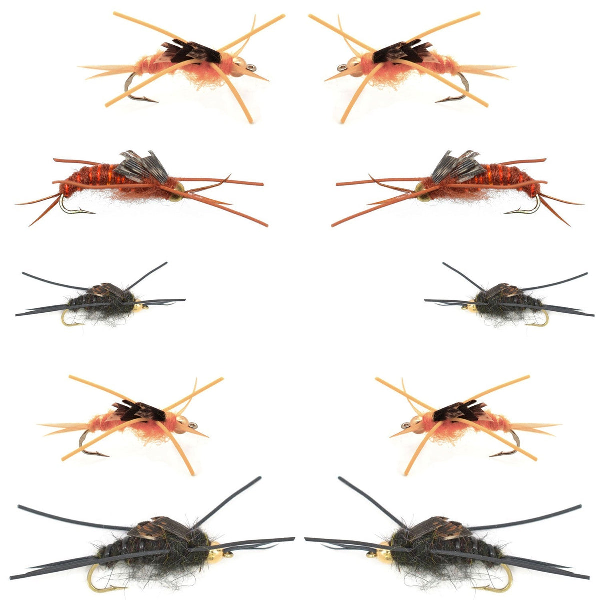 Basics Collection - Kaufmann&#39;s Tungsten Bead Stonefly Nymph Assortment - 10 Bead Head Rubber Legs Wet Flies - 5 Patterns - Hook Sizes 4, 6, 8, 10, and 12