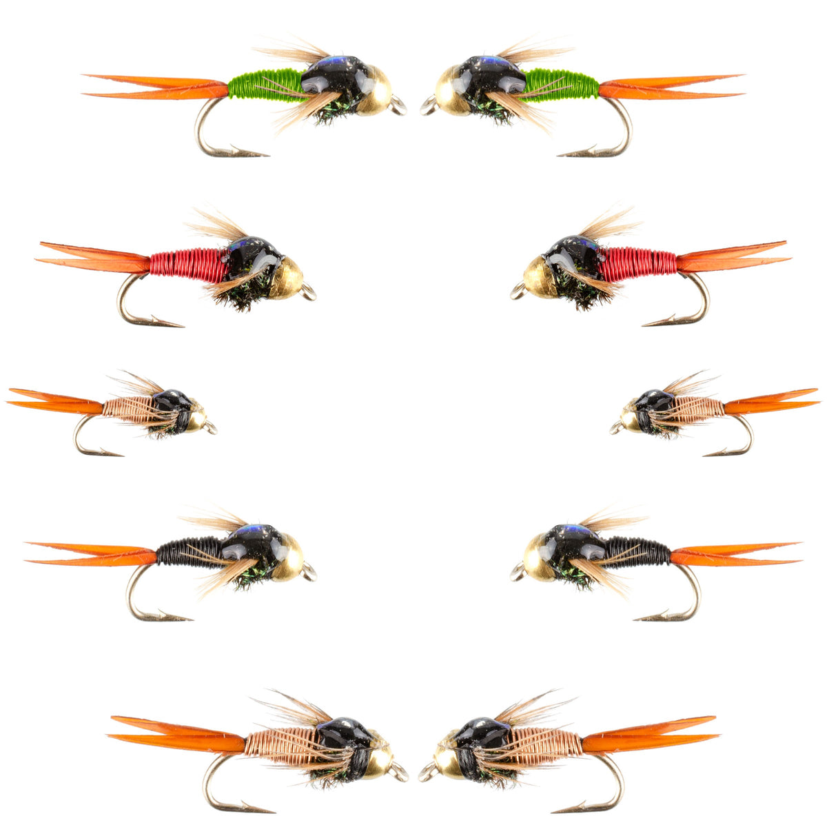 Basics Collection - Bead Head Copper John Assortment - 10 Wet Flies - 5 Patterns - Hook Sizes 14, 16, 18