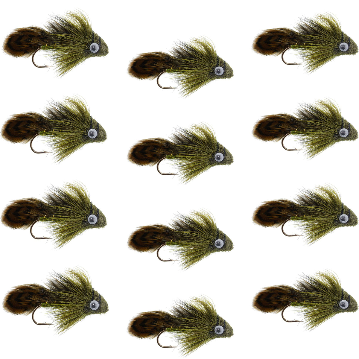 Big Eye Olive Sculpin Streamer Flies - (12 Pack, Sz 2)