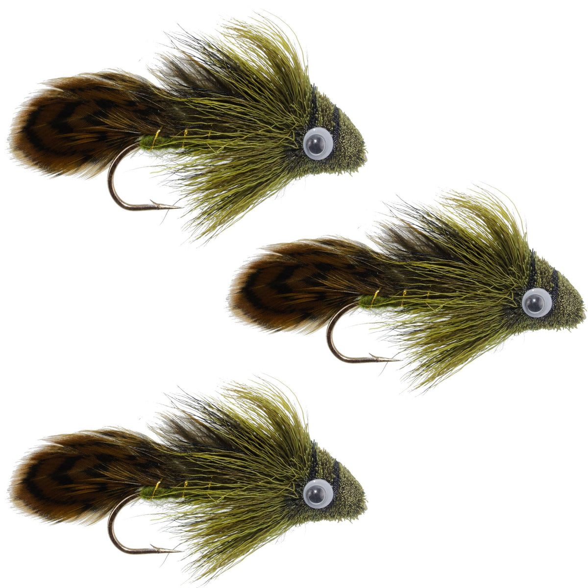 Big Eye Olive Sculpin Streamer Flies - (3 Pack, Sz 2)