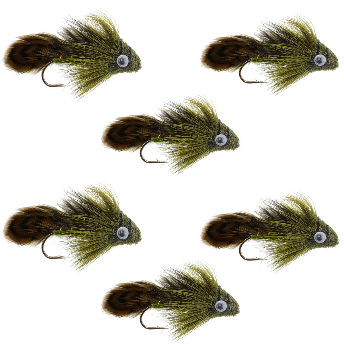 Big Eye Olive Sculpin Streamer Fly - (6 Pack, Sz 2)