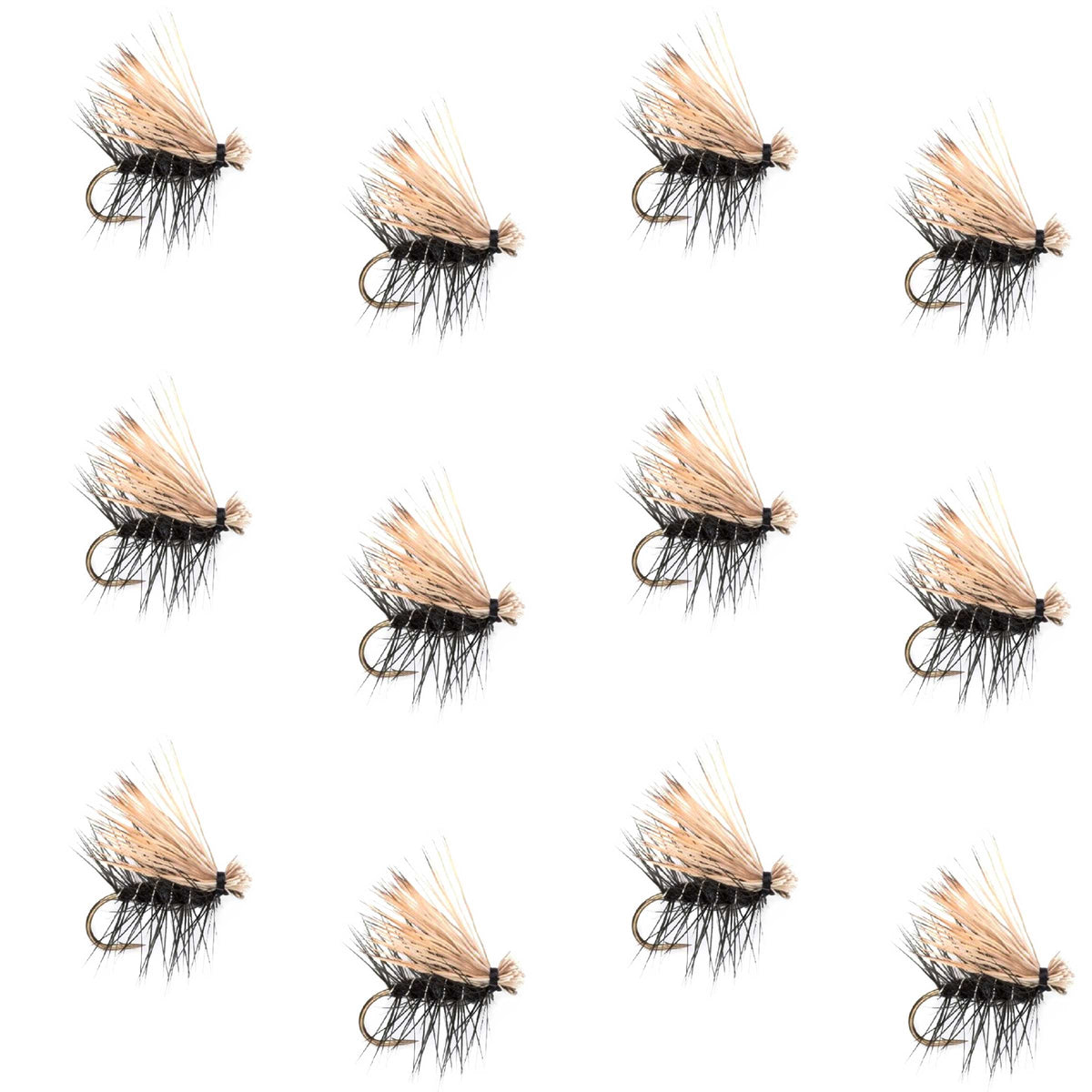Black Elk Hair Caddis Classic Trout Dry Fly - 12 Flies Size 16