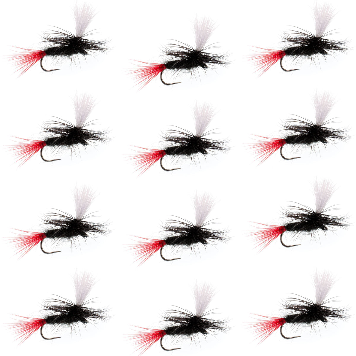 Barbless Parachute Black Gnat Red Tail Dry Fly - 12 Flies - Size 14