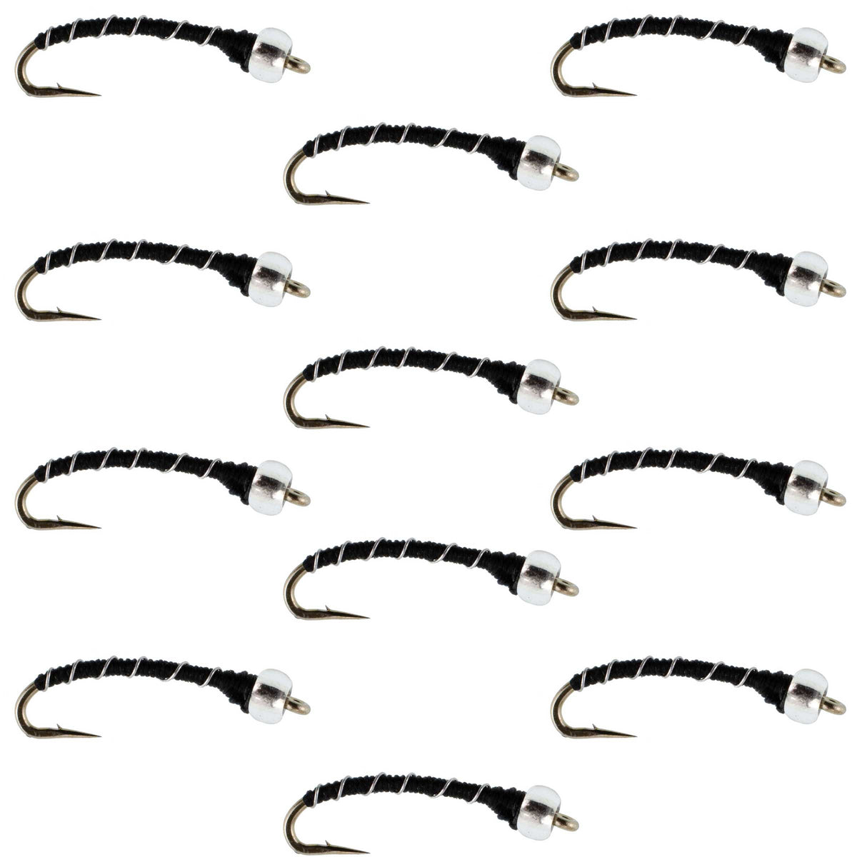 Black Mercury Midge - Glass Bead Head - 12 Flies Size 20
