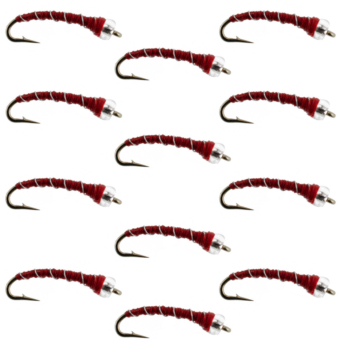 Mercury Red Blood Midge - Glass Bead Head - (12 Pack, Sz 18)
