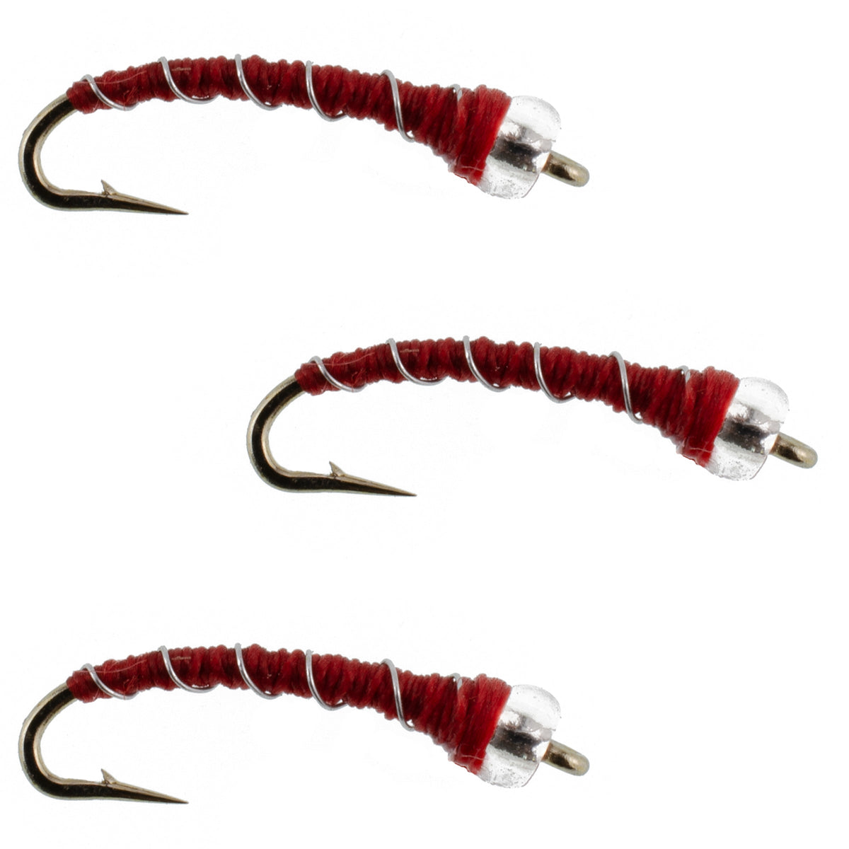 Mercury Red Blood Midge - Glass Bead Head - (3 Pack, Sz 20)