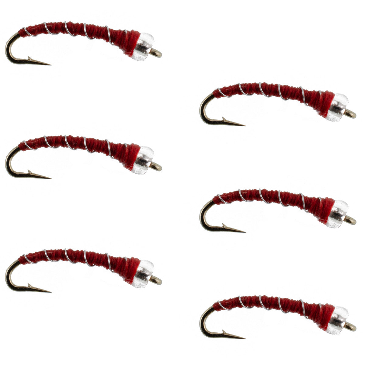 Mercury Red Blood Midge - Glass Bead Head - (6 Pack, Sz 18)