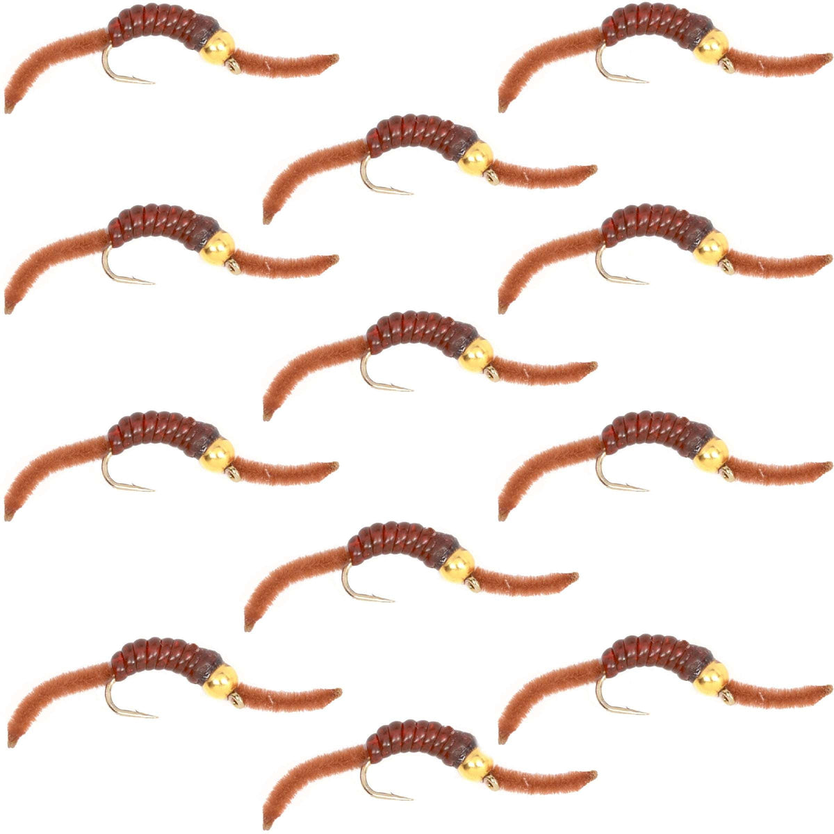 Barbless Tungsten San Juan Bead Head Power Worm Brown - (12 Pack, Sz 10)